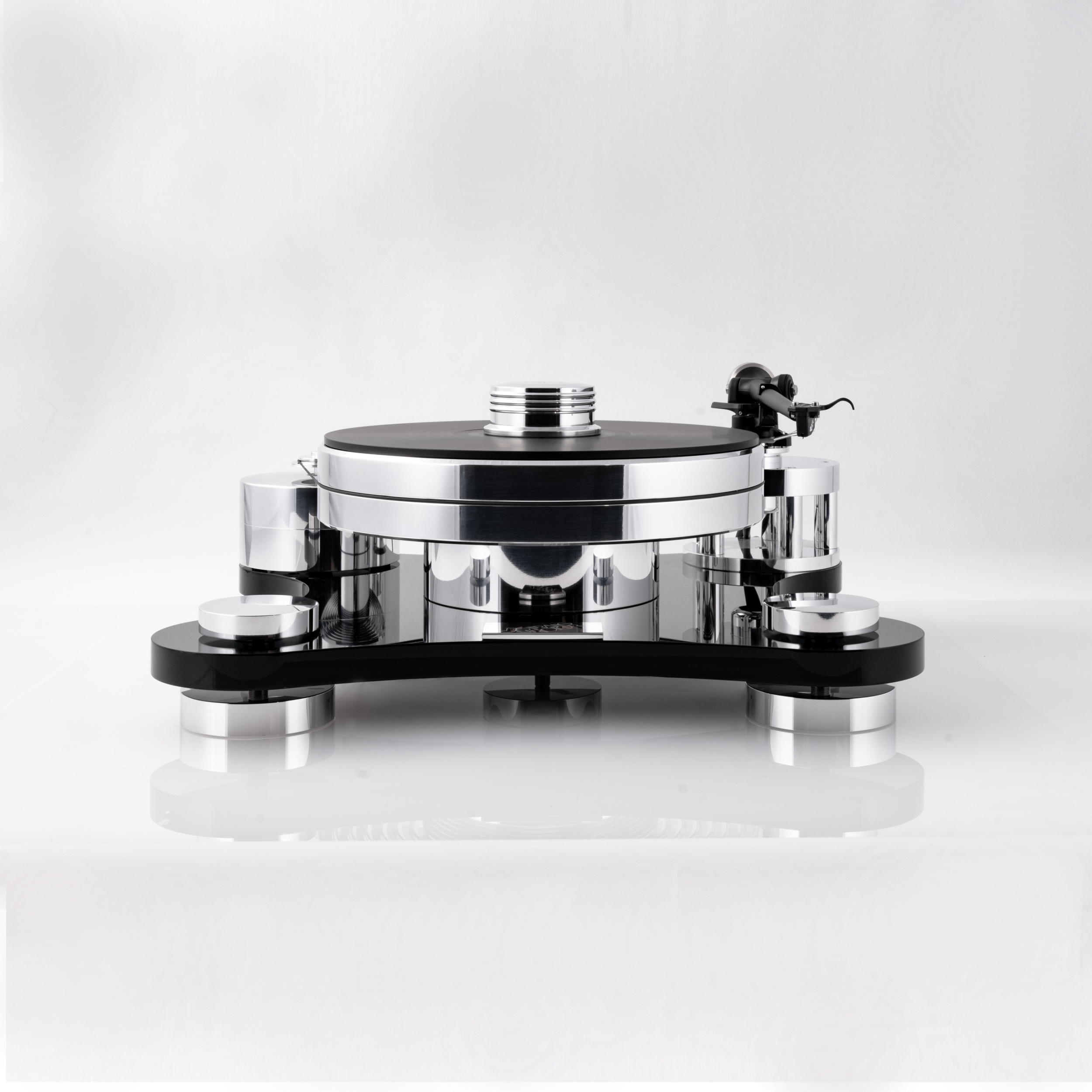 Transrotor ZET 1, Acryl-schwarz, mit Regal RB330 Tonarm, Plattenbeschwerer, Uccello MM-Tonabnehmer.