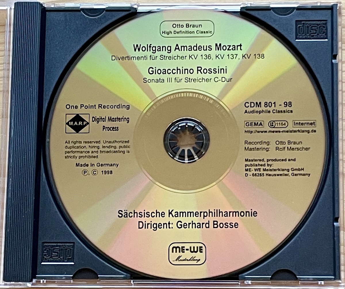 ME-WE Meisterklang, One Point Recordings - W.A.Mozart - Rossini, Sächsiche Kammerphilharmonie.  Sonderpreis - ohne Cover
